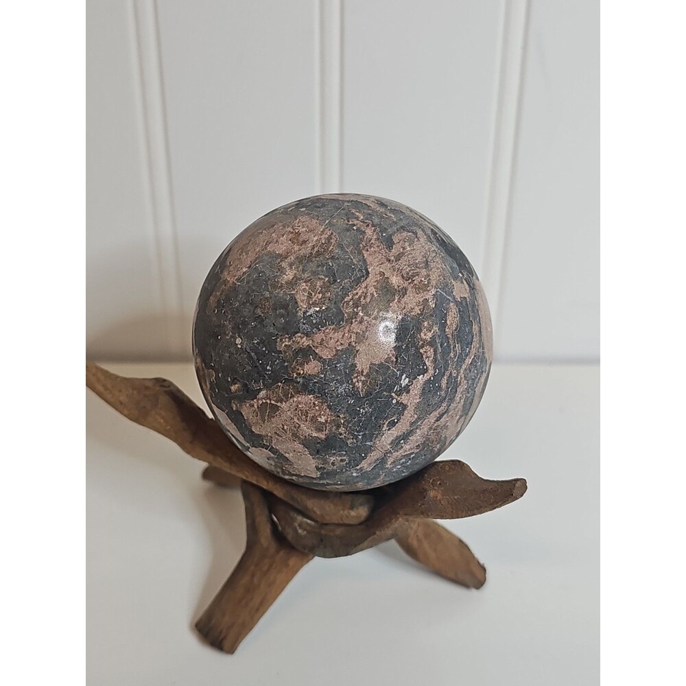 Natural Rhodonite Sphere 2.5" Diam., 12 Oz. Healing Sphere